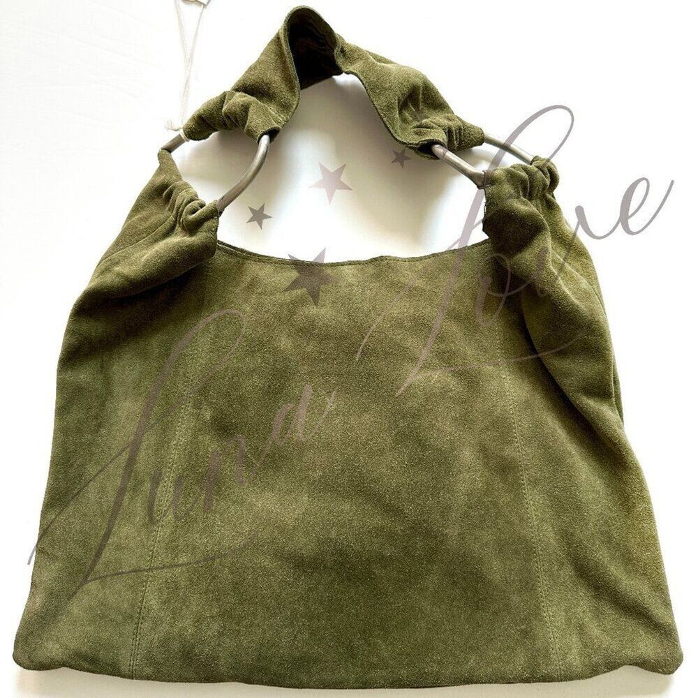 FREE PEOPLE Bobbi Slouch Suede Tote In Khaki / Olive NWT - Picture 4 of 9